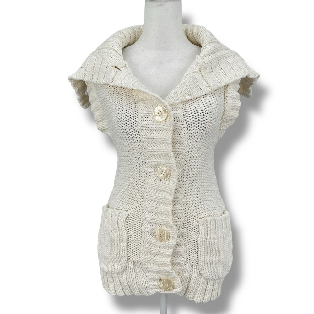 Free People Ivory‎ Chunky Knit Sleeveless Cardigan XS Vest Boho Cottagecore Cozy